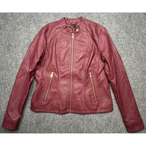 Baccini Moto Jacket Women Small Burgundy Faux Leather Zip